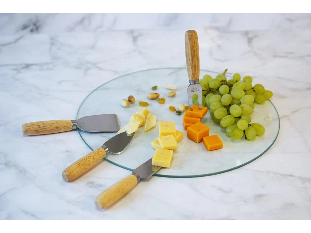 Набор для сыра с круглой стеклянной доской 5в1 Набор для сыра с круглой стеклянной доской 5в1