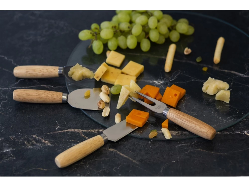 Набор для сыра с круглой стеклянной доской 5в1 Набор для сыра с круглой стеклянной доской 5в1